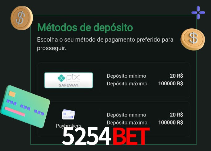 O cassino 5254bet oferece uma grande variedade de métodos de pagamento